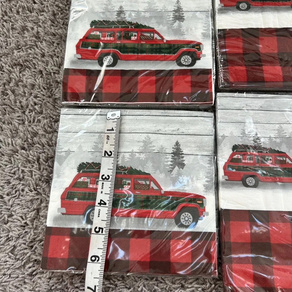 Christmas Holiday Napkins 4 Packs Vintage‎ Red Truck Buffalo Plaid Farmhouse